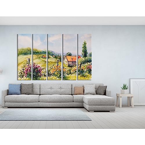 Lienzo decorativo de 5 paneles con viñedos de Estiria para un salón elegante de 140x90 cm