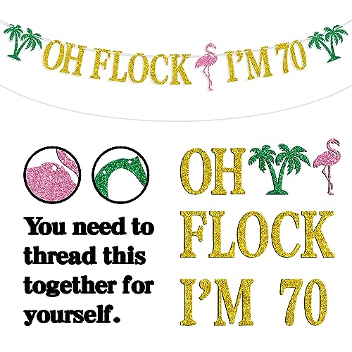 Image of Oh Flock I'm 70 Banner, Glitter Happy 70th Birthday Anniversary Party Decorations, Pineapple Party Decor, Hawaiian Luau Tropical Aloha 70 Theme Photo Props