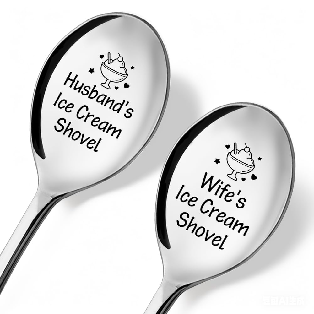 Husband's and Wife's Ice Cream Shovel - 2 Pcs Spoon Set, Him &amp; Her Ice Cream Shovel, Ideas for Couples - Anniversary Birthday Valentine's Day Spoon Gifts for Boyfriend Girlfriend