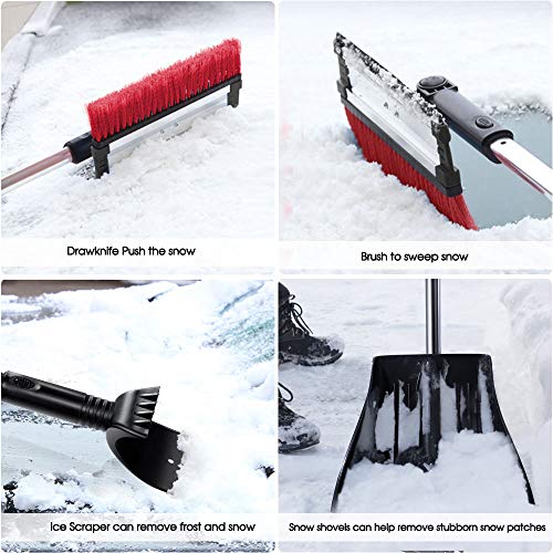 Topmart 5 in 1 Car Snow Brush Kit,Snow Shovel Set with Removable Snow Brush and Ice Scraper,Emergency Snow Removal Car Set,Extendable Telescopic Pole 21.5\"-31.5\",for Car,Camping,Garden - Thumbnail 5