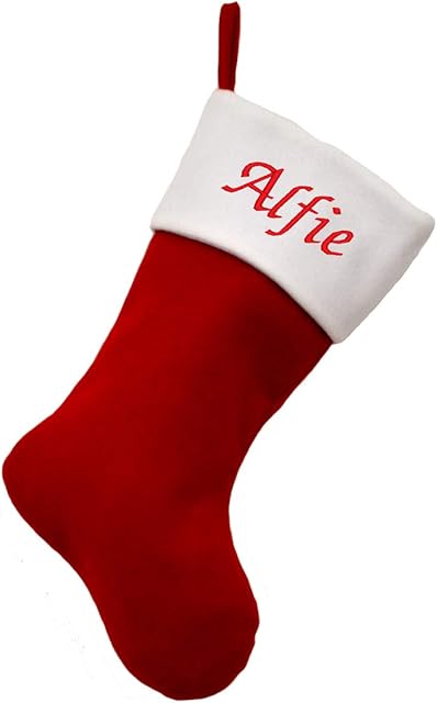D3 Personalised Embroidered Red & White Luxury Deluxe Christmas Stockings
