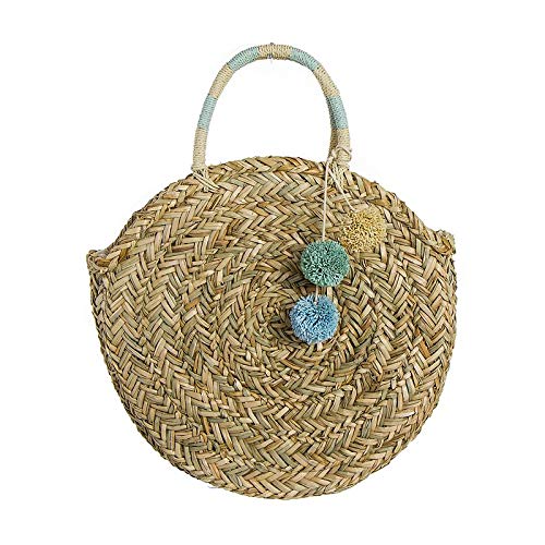 Bolso Capazo de Palma Redondo Azul Claro 39 cm