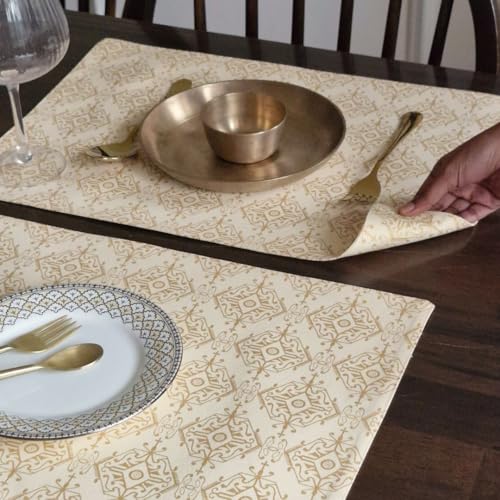 Image of THE YARD HOUSE Placemats - Reversible & Wipeable Cotton Placemats (Golden Citrine, Set of 6)