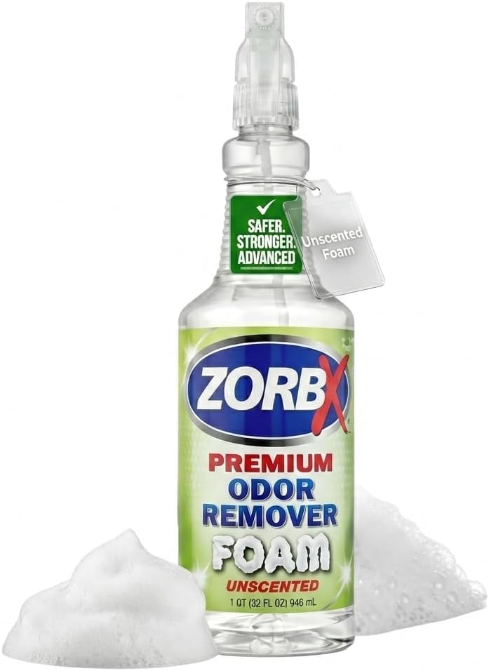 Image of ZORBX Unscented Odor Remover Foam 32 Oz, Hospital-Grade, Extra Strength | Fragrance-Free Permanent Odor Eliminator Foamer for Pets, Drains, Garbage Disposal, Carpets, Bathroom & Kitchen