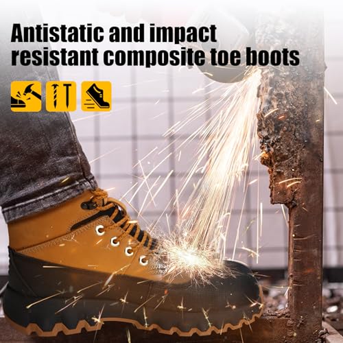 Image of Mens Work Boots Composite Toe Boots for Men Genuine Leather Rubber Sole No Slip Waterproof Shoes Industrial & Construction Safety Boots