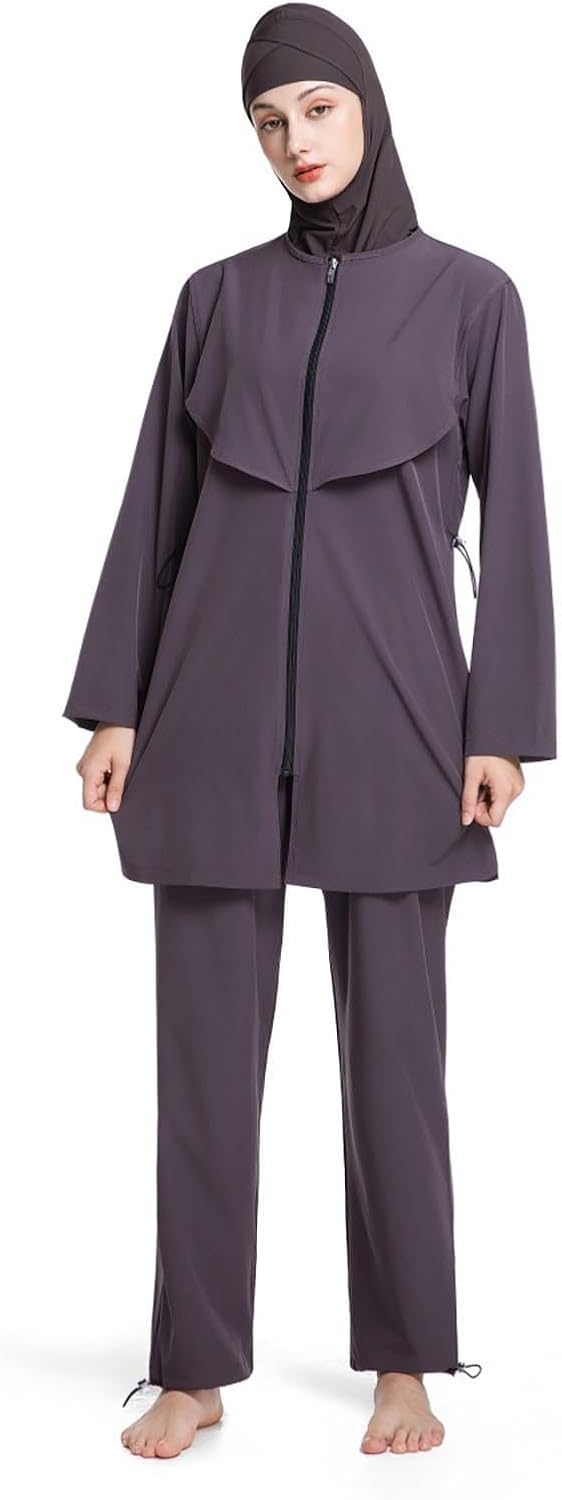 Womens Muslim Modest Swimsuits with Detachable Hood Full Coverage Plus Size Bathing Suit Conservative Swimsuits for Women