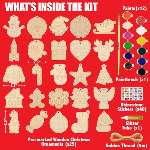 Image of Asian Hobby Crafts DIY Christmas Ornament Painting Kit - 25 Pcs Christmas Decoration Set for Tree & Home Decor | Fun Holiday Art & Craft Activity for Kids & Adults | Christmas Gifts for Kids 5+