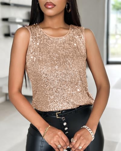 Womens Round Neck Sequin Glitter Sleeveless Tank Top Slim Fit Casual Shirt Office Party Club Streetwear3