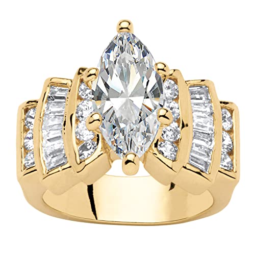 Palm Beach Jewelry 14K Yellow Gold Plated Marquise Cut Cubic Zirconia Step Top Engagement Ring