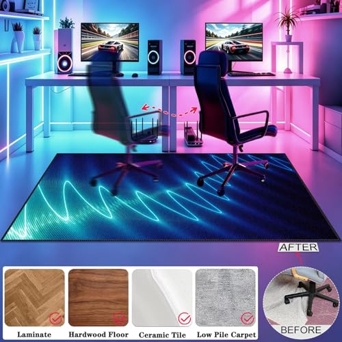 Tapis protection sol chaise bureau bleu haute densité - 6