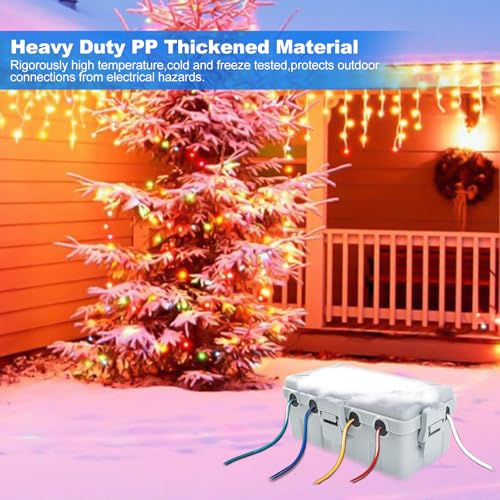 Image of Hrensaw Medium Outdoor Electrical Box(10.6x5.5x4.5inch),Weatherproof Connection Box w /6 Cable Entry,IP54 Waterproof Extension Cord Cover Protect Power Strip,Timer,Plug,Holiday Lights,Grey
