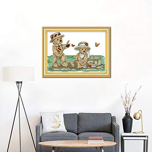 OWN4B Cross Stitch Kits Stamped, A Romantic Trip to Bear Printed Pattern 11CT 15.4x10.6 inch DIY Embroidery Kit - Image 2