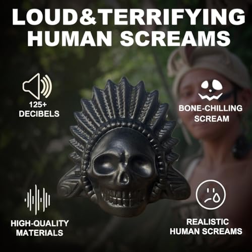 Authentic Aztec Death Whistle, Up to 125+ Decibels Screams Creepy Human Sounding Whistle for Halloween, Unique Skull Design (Black)