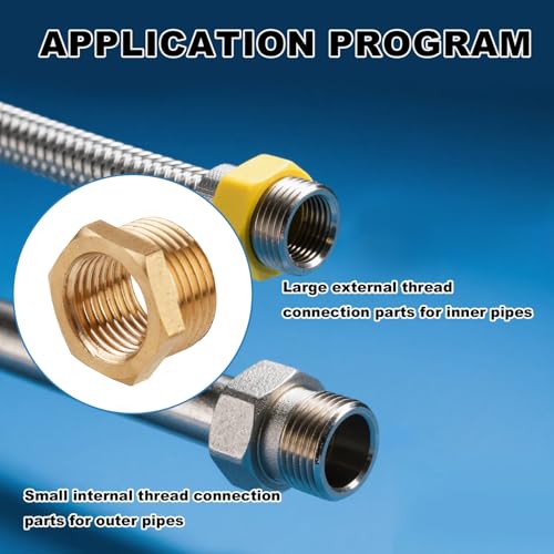 Image of lasuroa 24pcs 1 /4 Inch to 1 /8 Inch NPT Female Reducer Hex Bushing, Brass Reducer Hex Bushing Heavy Duty Threaded Pipe Fitting Adapter for Plumbing Gas Hydraulic Systems
