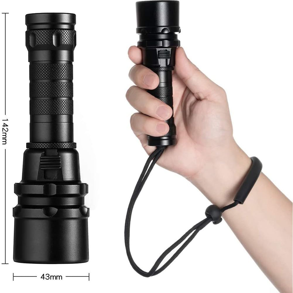 High Power Diving Flashlight IP68 Highest Waterproof Rating Professional Diving Light Powered by Battery With Hand Rope