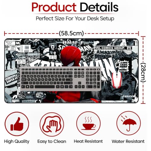 Image of Sounce XL Gaming Mouse Pad 58.5 x 28 cm, Large Desk Mat with Spider Web Design, Smooth Precision Surface, Anti-Slip Rubber Base & Easy-Clean Finish - Multicolour