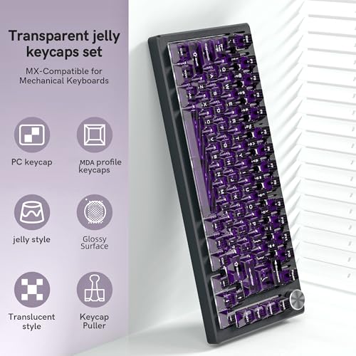 Image of dagaladoo Clear keycaps,Transparent Keyboard keycaps,Jelly Key caps Set,Shine Through keycap,MDA Profile Keyboard caps for Mx Switches Mechanical Keyboard(Dark Purple)