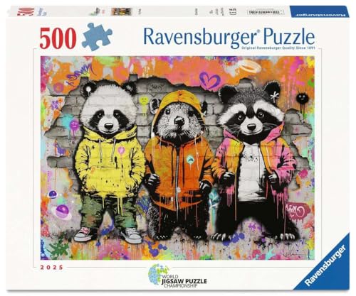 Rompecabezas Ravensburger Furry Friends de 500 piezas – Escena acogedora llena de mascotas, desafío encantador para adultos y familias miniatura 1