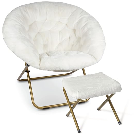 Milliard Cozy Chair with Footrest Ottoman/Faux Fur Saucer Chair for Bedroom/X-Large (Pink)