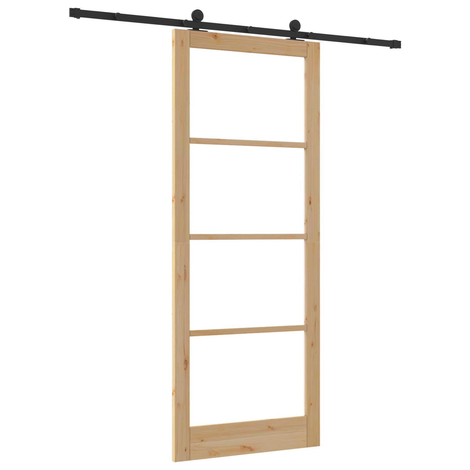 Drzwi przesuwne z okuciami ORKDAL 93 x 232 cm z litego drewna sosnowego z nieprzezroczystym szkłem dla prywatności i nowoczesnego wzornictwa