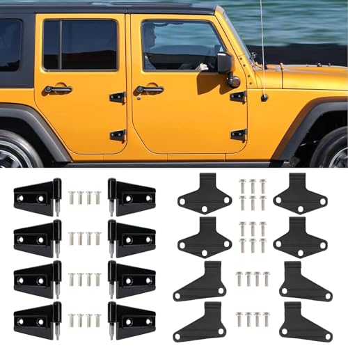 4 Door Hinge Assembly Kits for Jeep Wrangler JK JKU 2007-2018 Unlimited Rubicon Sahara, Inner & Outer Door Hinge Sets Aluminum 16PCS with 32 Screws