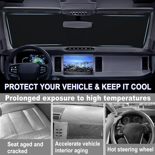 Image of Windshield Sun Shade for 2021-2026 Ford Bronco 2 /4 Door| Foldable Front Window Sunshade| 310T Reflective Polyester| UV Heat Insulation Protection| Outdoor Camping (Not for Bronco Sport)