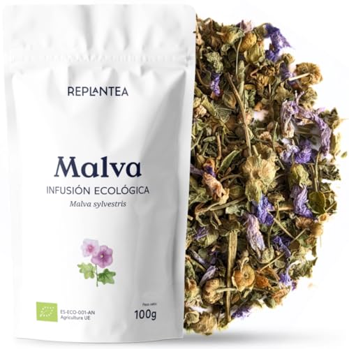 MALVA INFUSION ECOLÓGICA 100G (50 Tazas) | Flores y Hojas de Malva a Granel | Infusión de Malva sylvestris REPLANTEA