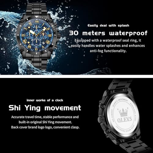 Image of OLEVS Men's Watch Luxury Big Face Stylish Original Business Dress Moon Phase Two Tone Stainless Steel Waterproof Calendar Wrist Watch