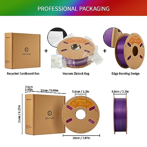 Image of ERYONE Silk Tri Color PLA Filament 3D Printer 1.75mm + /- 0.03mm, Multicolor Filament Tricolor PLA 1KG(2.2lbs) Cardboard Spool, Red Purple Green