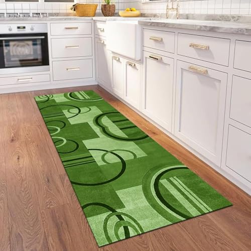 Long couloir tapis de sol vert abstrait 90x350cm au design moderne - 4