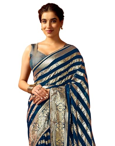 Image of SIRIL Women's Georgette Foil Printed Saree with Unstitched Blouse Piece