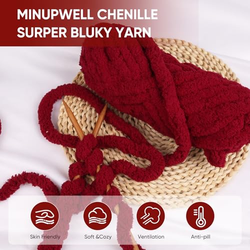 Image of 8 Packs Jumbo Chunky Chenille Yarn - 1820g(64oz) 254 Yards (761ft) Bulky Yarn - Chunky Yarn for Hand Knitting Blanket,Cushions, Pet Bed - Soft and Durable(Wine Red)