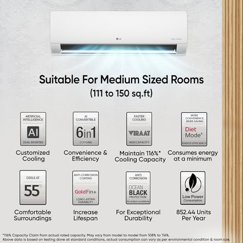 Image of LG 1.5 Ton 3 Star DUAL Inverter Split AC (Copper, AI Convertible 6-in-1, VIRAAT Mode, Diet Mode+, Faster Cooling & Energy Saving, HD Filter with Anti-Virus Protection, US-Q18TNXE, White)