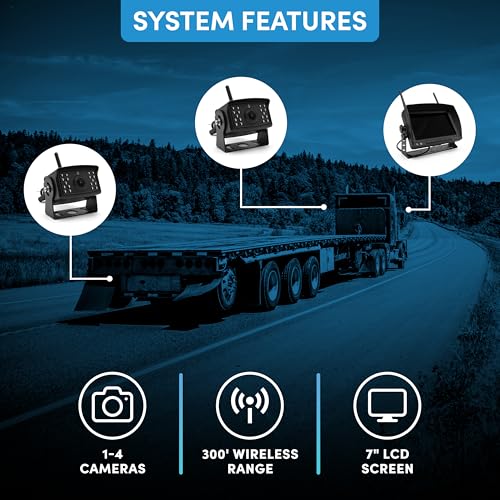 Image of Falcon Eye 2nd Gen Wireless Backup Camera System - 200-300ft Range, 7-inch LCD Monitor & HD Night Vision Camera - Expandable Up to 4 Cams for Trucks, RVs & Fleets