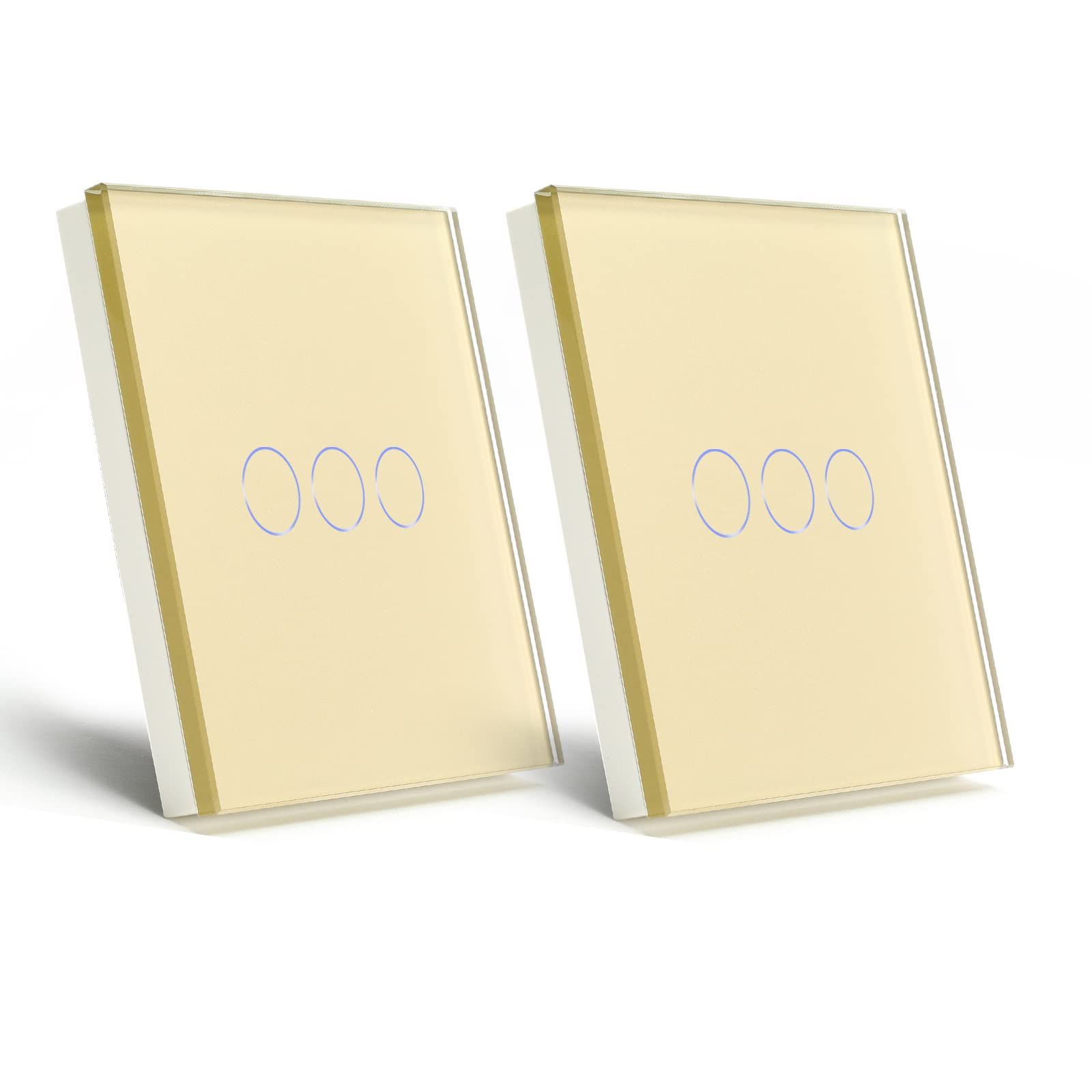 BSEED 2 Pack Touch Light Switch 3 Gang 1 Way, Tempered Glass Panel Light Switches with LED Indicator,Gold Touch Sensitive Light Switch-No Neutral Wire — image 1