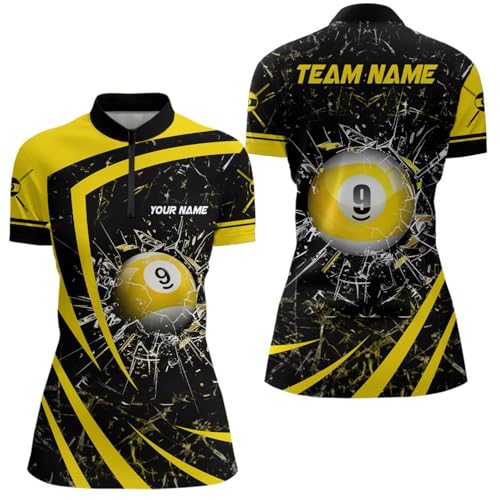 Personalized Yellow Glass Break 9 Ball Pool Quarter Zip Shirts for Women Billiard 9 Ball Team Jerseys V1167