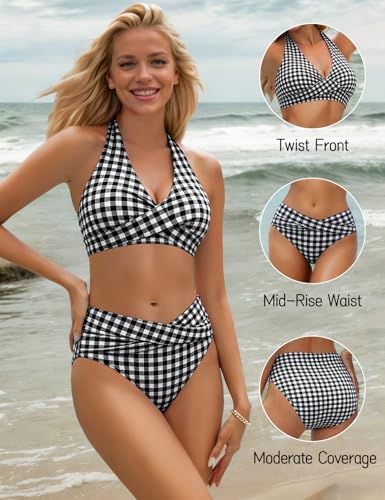 Image of Sopliagon Women's Bikini Sets Twist Front Two Piece Swimsuit Halter Bathing Suit