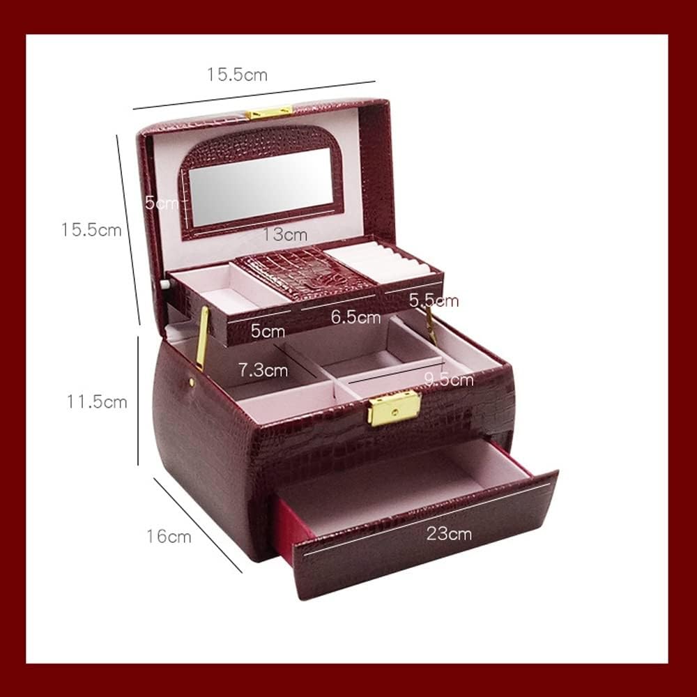 Joyero organizador, estuche de almacenamiento multicapa de piel sintética con espejo para collares, anillos, aretes y pulseras