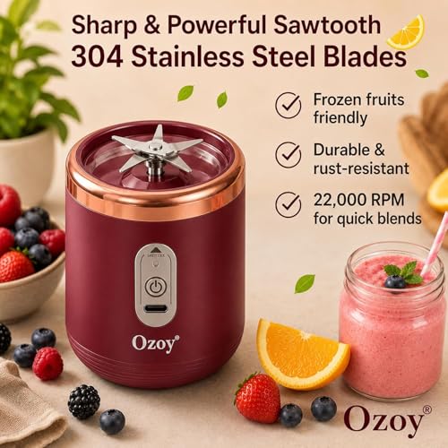 Image of Portable Blender Electric Juicer USB Rechargeable Fruit Mixers Mini Personal Smoothie Maker 6 Blades 3 Gears Ideal for smoothies, protein shakes, fresh juices, sauces -1500mAh Battery