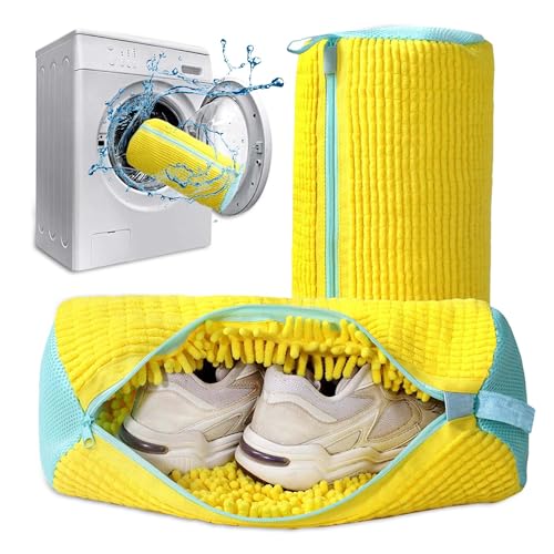2pcs Shoe Washing Machine Bag, Trainer Washing Machine Bag with Upgraded Locking Zipper, Heavy-Duty Shoe Bag for Washing Machine, Reusable Shoe Washing Bag for Sneakers, Trainers, Canvas (2)
