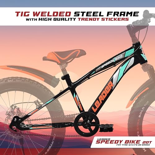 Leader Speedy Bike 20T Kids Cycle with Front Suspension | DD Brake | Ideal 7-10 Years 20 T Fat Tyre Cycle - Matt Black 3 51YjaGDzfhL