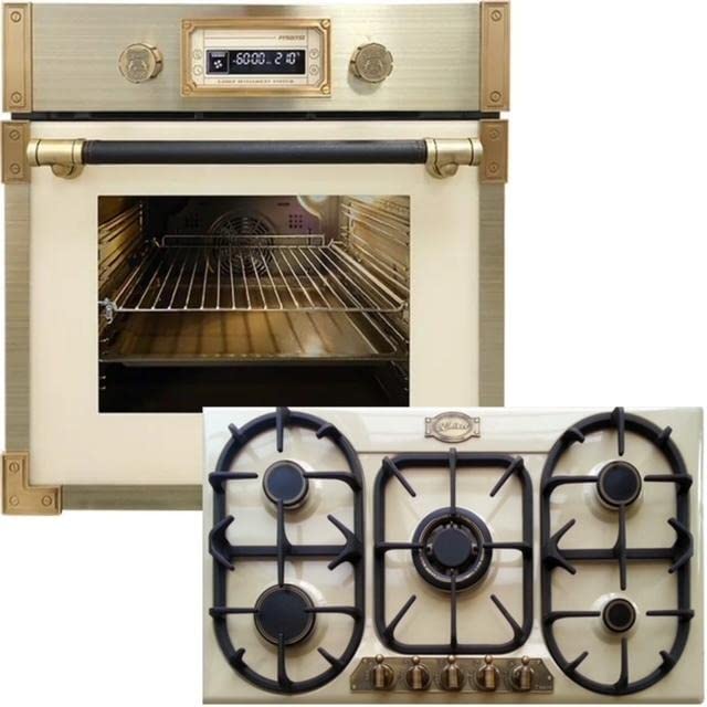 Kaiser Pyrolyse Backofen »EH 6427 ElfAD+KG 9325 ElfEm«, Retro Pyrolyse Einbau Backofen 73L Elfebeinfarbiges Glas 60 cm…