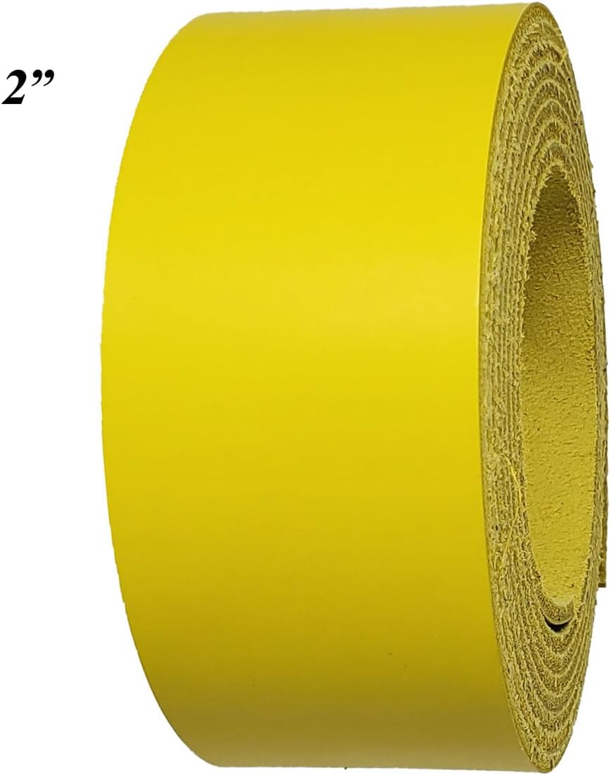 Yellow Leather Strips 1 Inch Wide - Latigo Leather Straps up to 96 Inch Long – 6-7 oz. (2.4 – 2.8 mm) Latigo Leather Strips by Pitka Leather (1" X 84")
