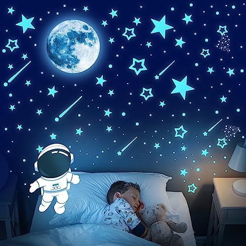 1220PCS Glow in The Dark Stars, Glow in The Dark Stars for Ceiling, Glow in The Dark Stickers for Bedroom Decor Wall Decals, Luminous Ceiling Stars for Kids Blue