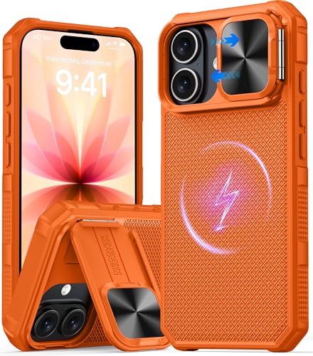 Image of Magnetic for iPhone 17 Case [Slide Camera Cover] [Compatible with Magsafe] [Kickstand] [Military Grade Protection] Shockproof Rugged Case for iPhone 17,Orange