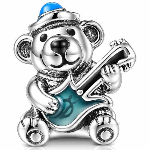 Dijes de oso con guitarra en plata esterlina S925 legítima para ella