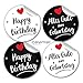 24 Happy Birthday und Alles Gute zum Geburtstag Aufkleber Sticker aus Papier in rund weiß schwarz mit Herz für Geschenk Glückwunsch Kinder Erwachsene