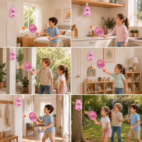 Image of Btop Kids Indoor Sports Toy | Hanging Table Tennis Trainer with Elastic Rebound Ball & 2 Paddles (Multi Colour)