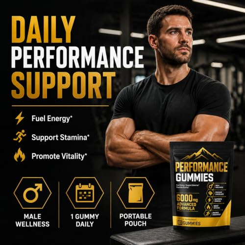 Performance Gummies, 6000mg Advanced Formula with Shilajit, Maca, Ashwagandha, Panax Ginseng, Saffron & L-Arginine, Energy, Stamina & Vitality Support, Chocolate Flavor, 60 Count - Image 2