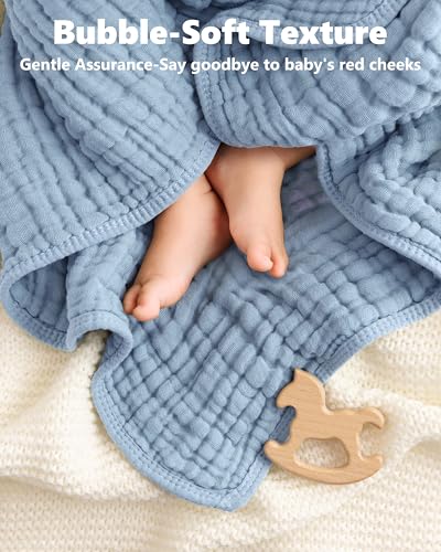 Image of Baby Bath Towels, 100% Muslin Cotton Hooded Baby Towels for Newborn, 2 Pack Baby Towels with Hood for Infant Toddler and Kids, Large 32x32Inch Unisex Bath Essentials, Soft and Absorbent